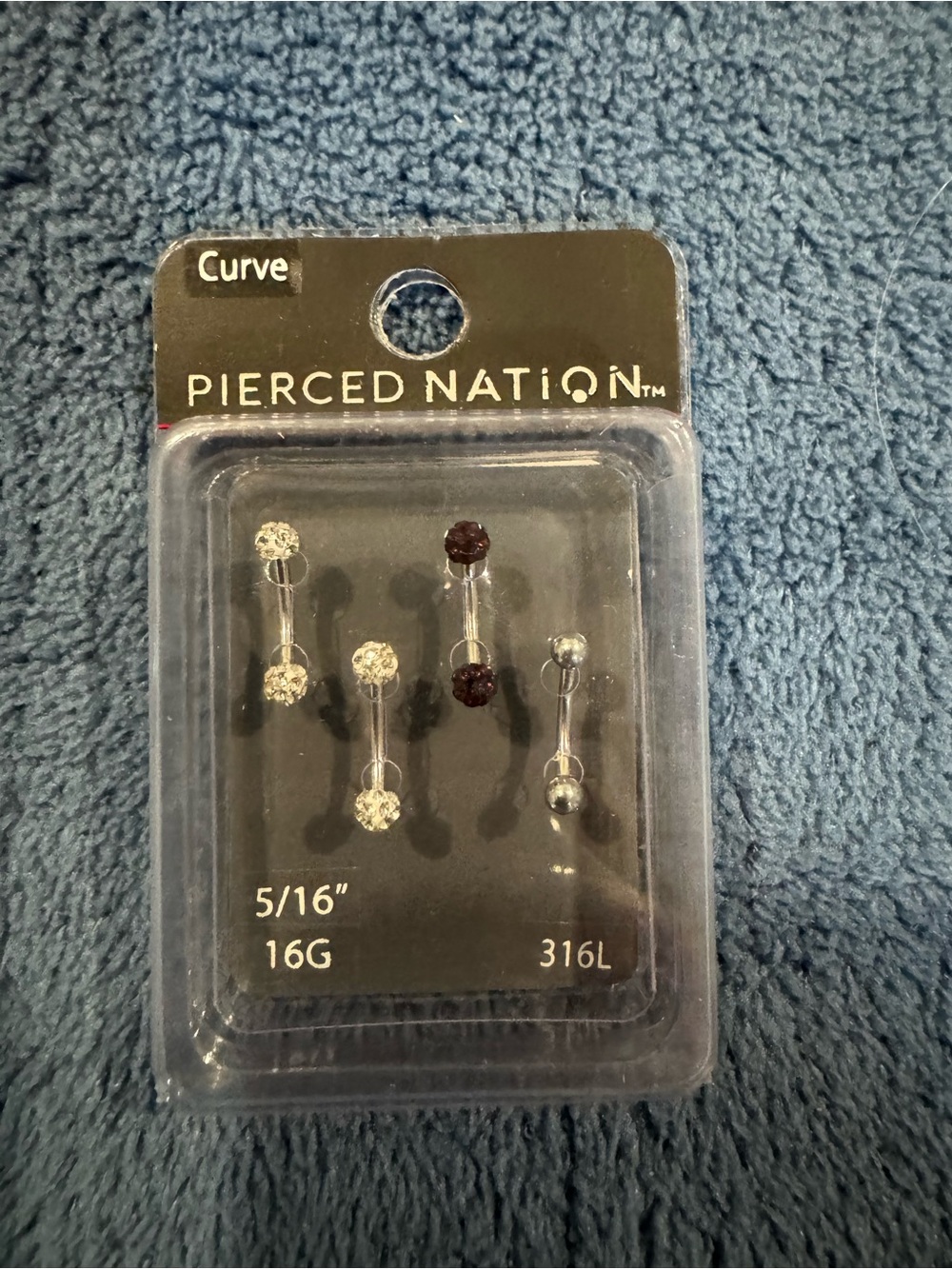 Pierced Nation Curve 5/16" 16G 4 Pack Barbell - Clear, Silver, Black